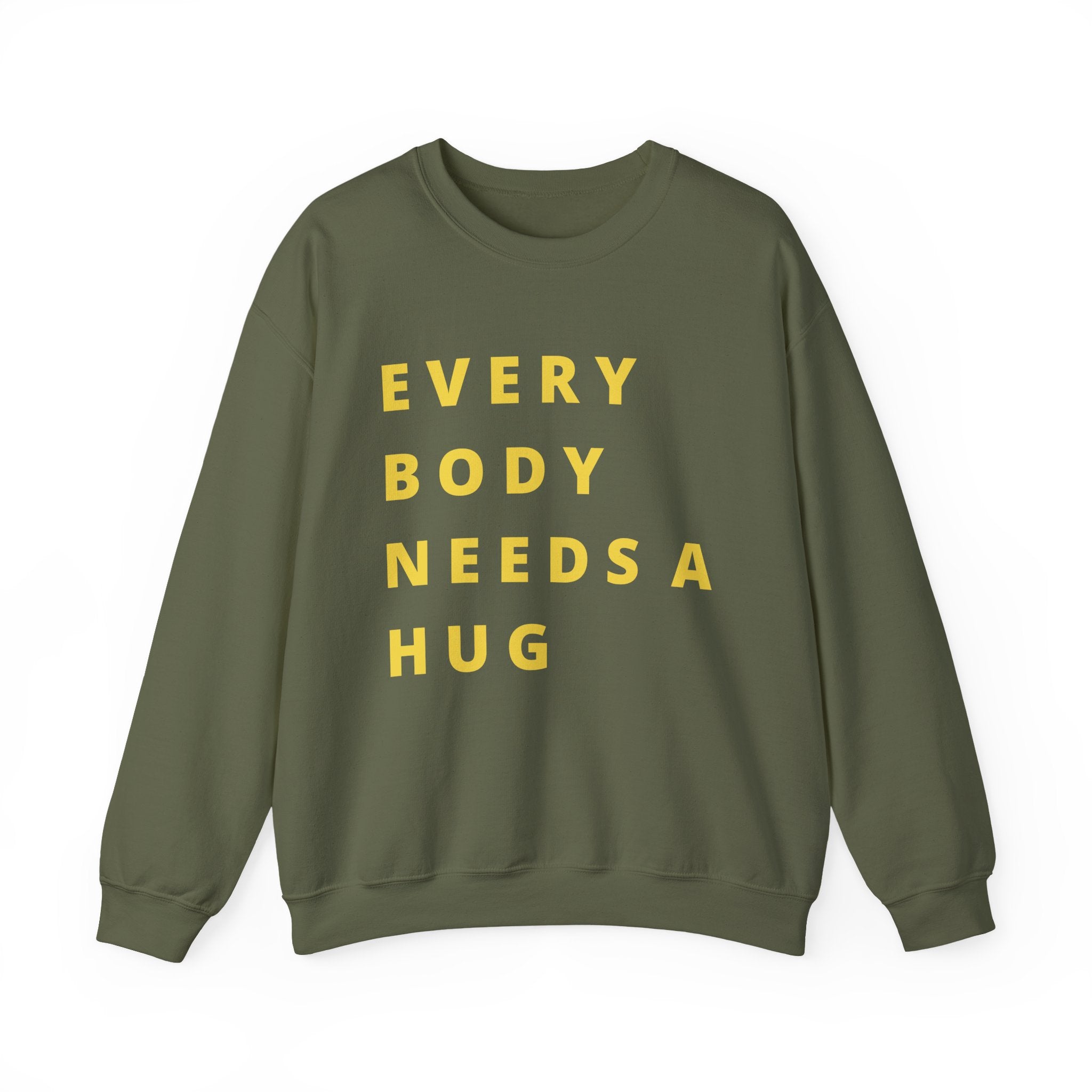 Every Body Needs a Hug Bestie Crew sweatshirt | yellow text Crewneck, Positive Message