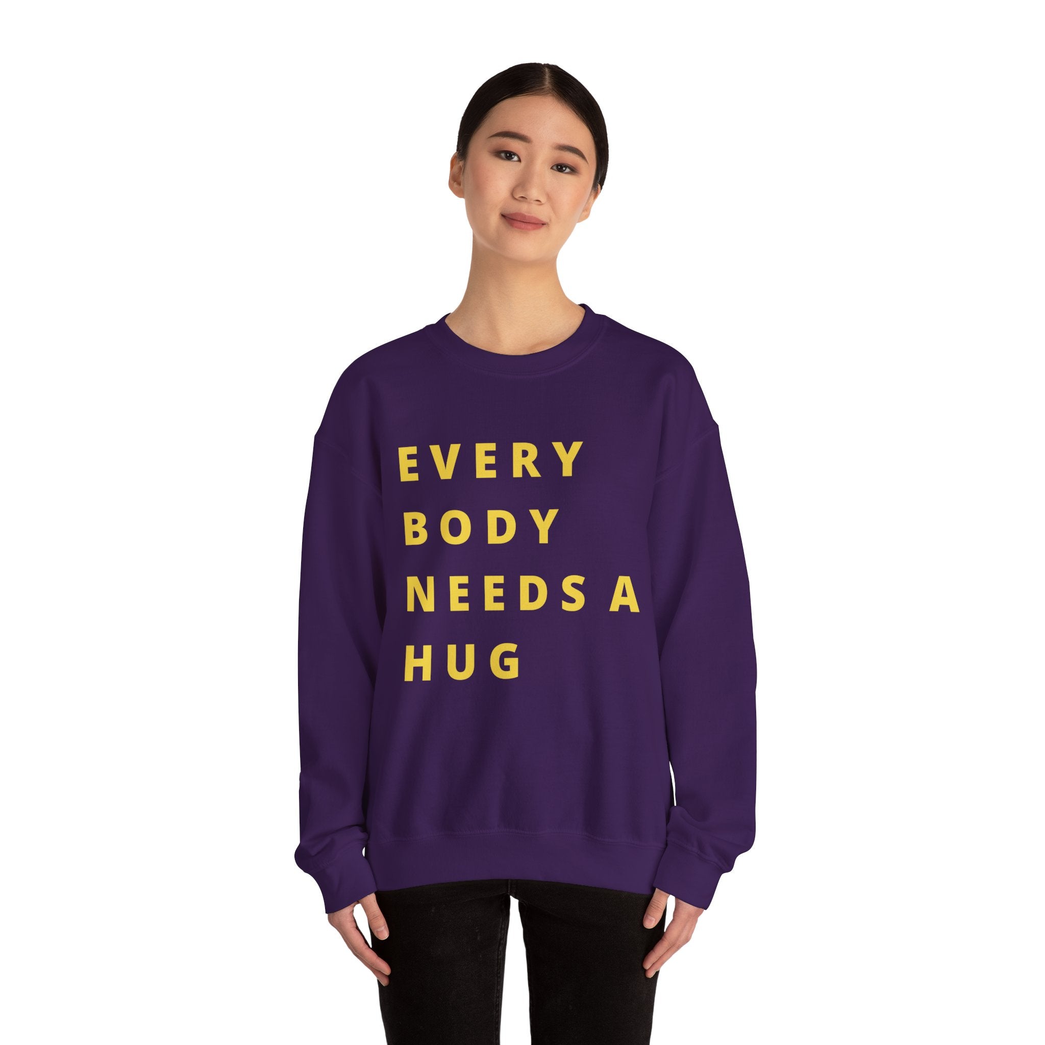 Every Body Needs a Hug Bestie Crew sweatshirt | yellow text Crewneck, Positive Message