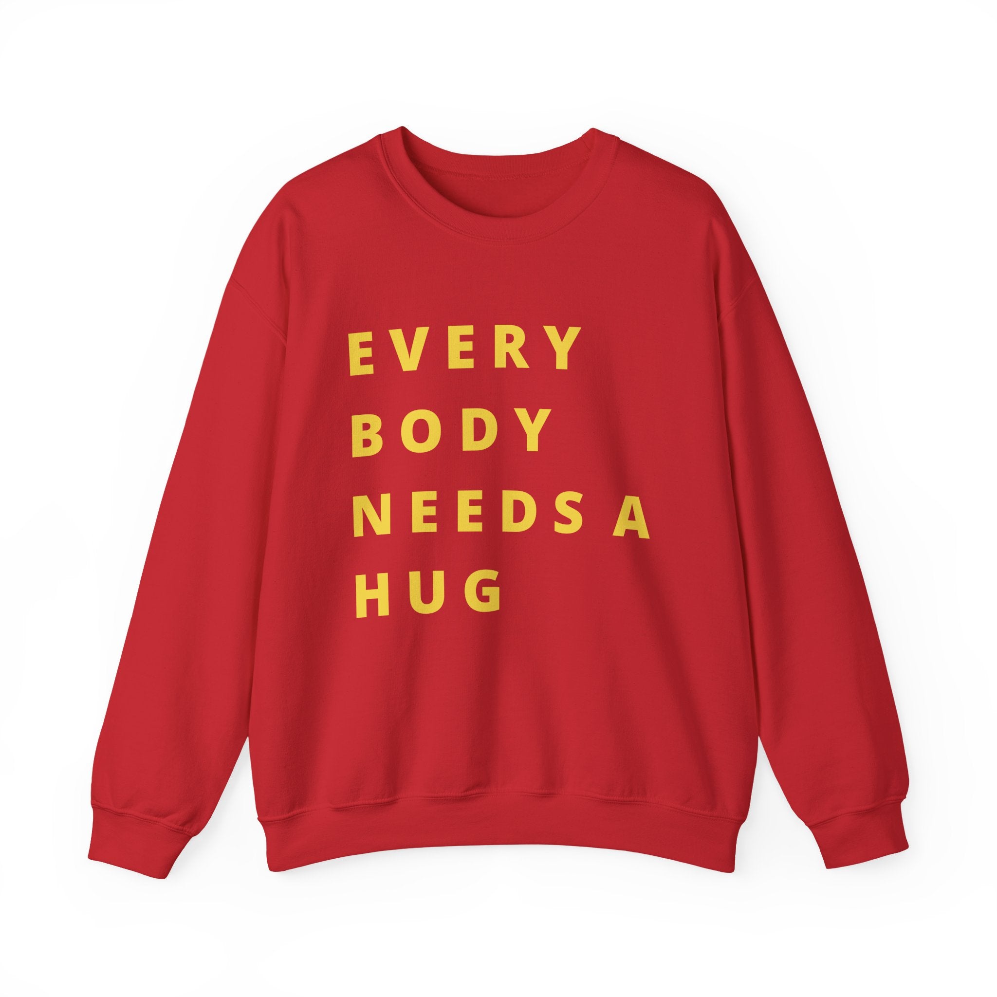 Every Body Needs a Hug Bestie Crew sweatshirt | yellow text Crewneck, Positive Message